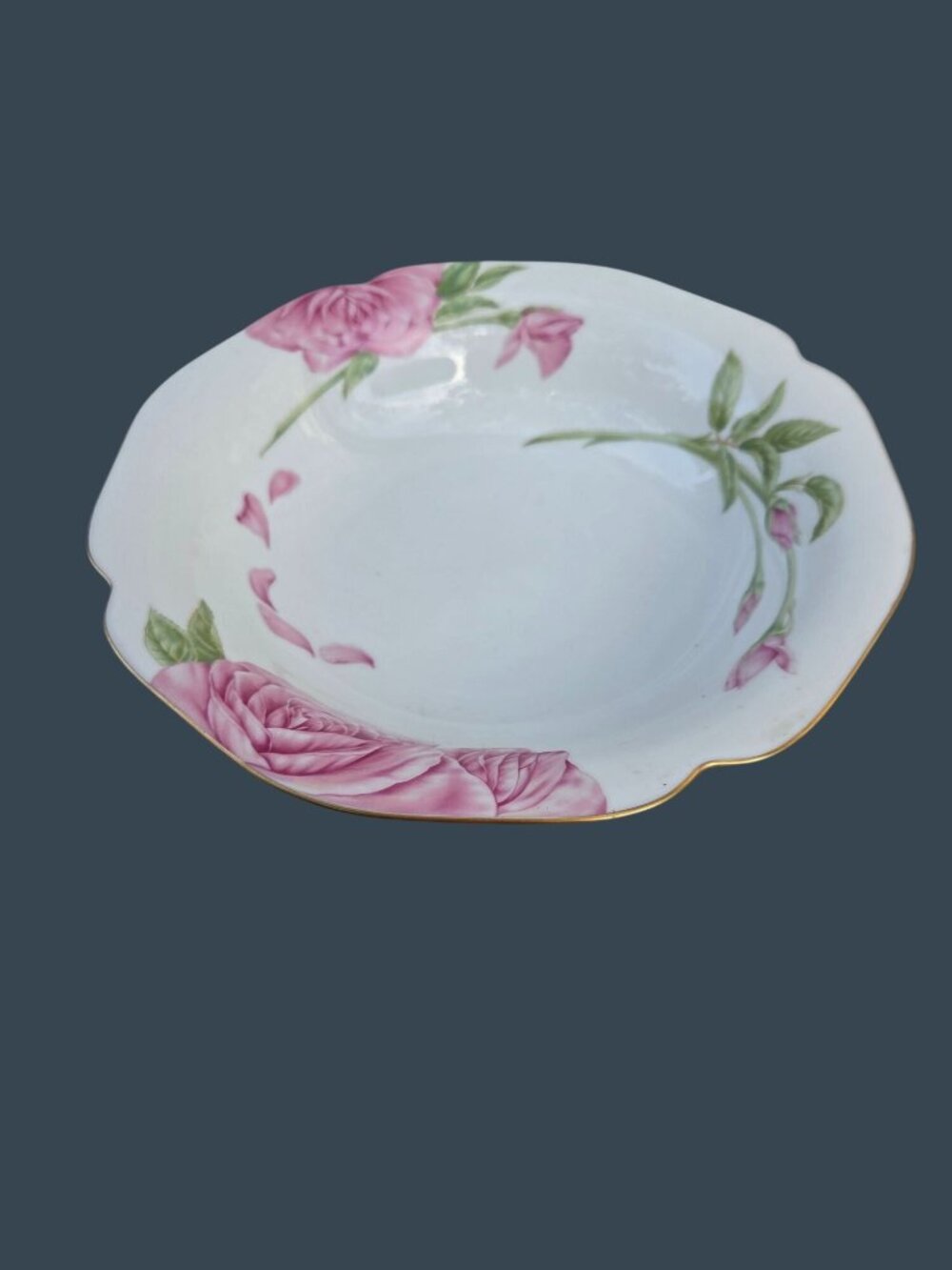 Givenchy Rose Fine Porcelain 12: Bowl Basin By Franklin Mint 1986 w/ Pink Floral